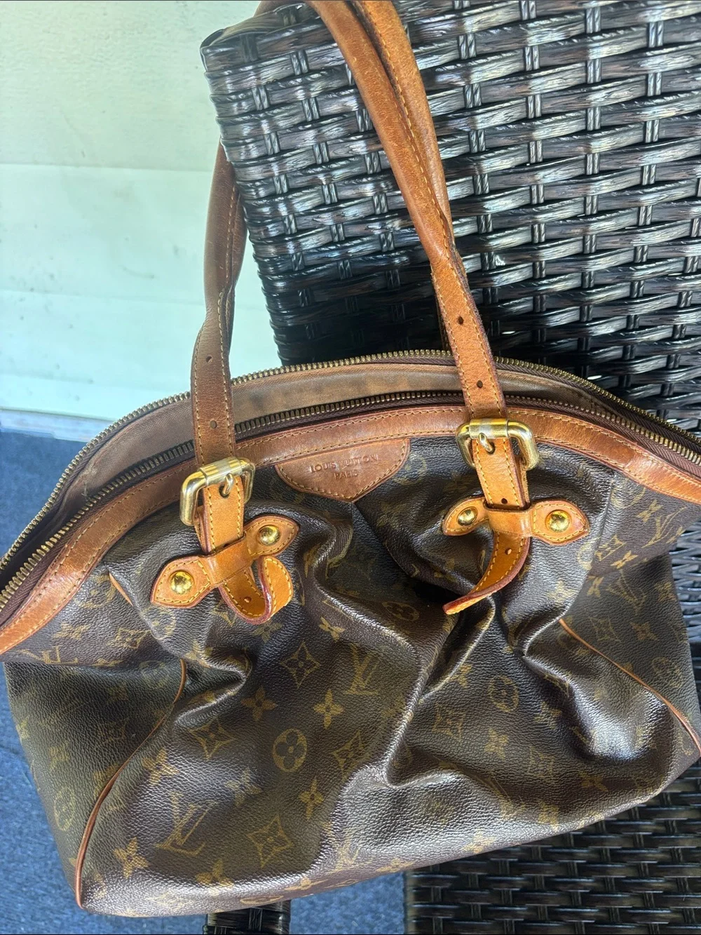 Louis Vuitton Monogram Canvas Handbag - Brown with Tan Trim